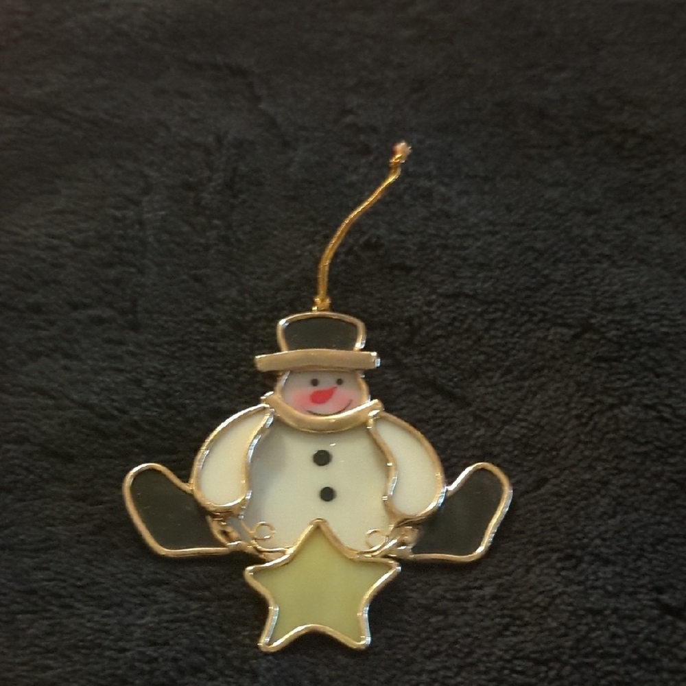 Charming Snowman Ornament with Gold and Black Accents. Fragile  SALE